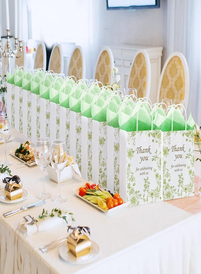 Tenceur 60 Pcs Green Floral Gift Bags Bulk Wedding Bridal Gift Bag with Tissue Paper Party Favor Thank You Bags 5.9 x 3.2 x 8.3 Inch with Handle for Weddings Welcome, Bride Showers, Engagement Party - Image 5
