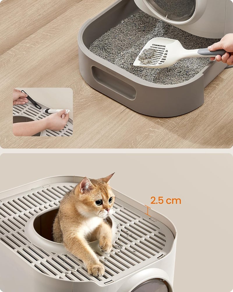 XXL Litter Box with Lid, Removable Tray, Scoop, Brush, for Cats of All Sizes, Less Mess, Oat Flakes Warm Gray PPT002G01 - Image 3