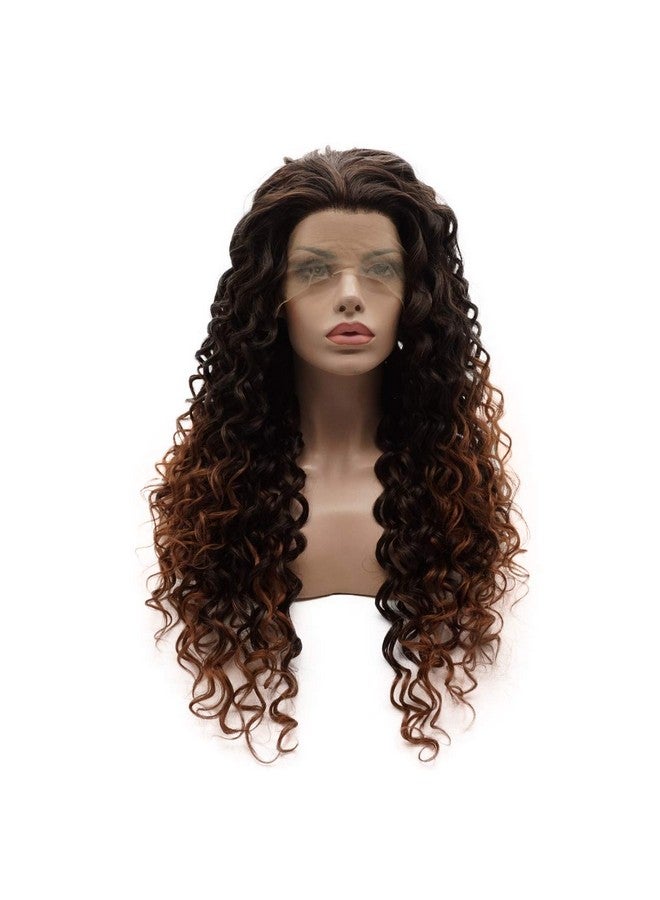 Lushy Kinky Curly Long Dark Root Auburn Ombre Wig Heavy Density Heat Resistant Synthetic Lace Front Wig - Image 1