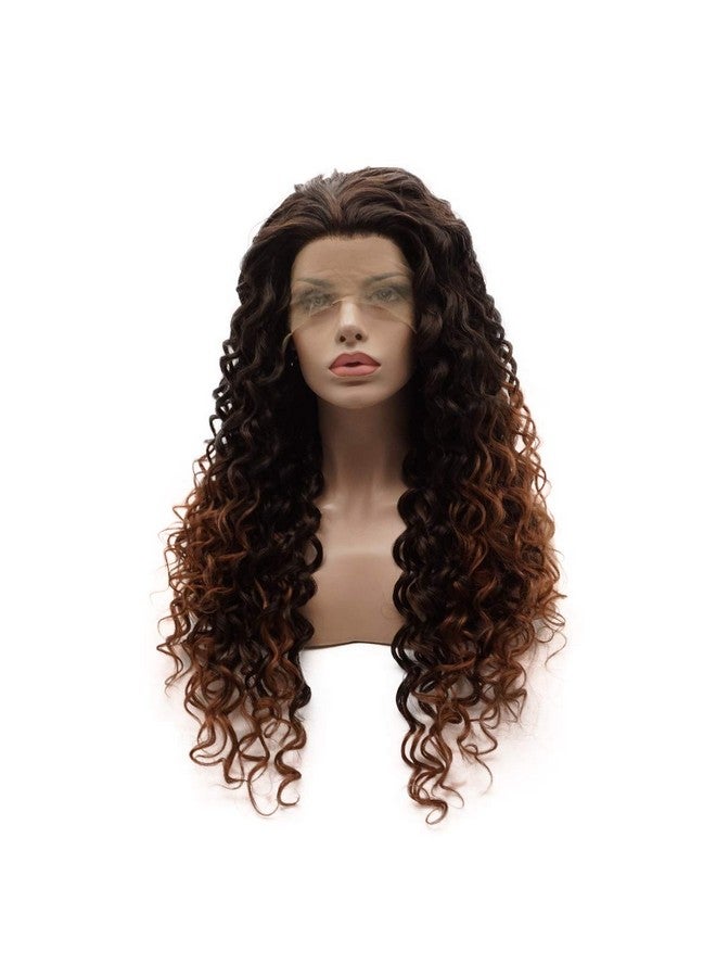 Lushy Kinky Curly Long Dark Root Auburn Ombre Wig Heavy Density Heat Resistant Synthetic Lace Front Wig - Image 4