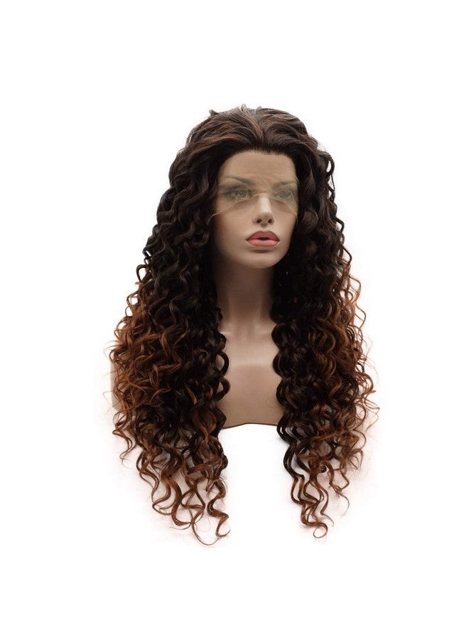 Lushy Kinky Curly Long Dark Root Auburn Ombre Wig Heavy Density Heat Resistant Synthetic Lace Front Wig - Image 3