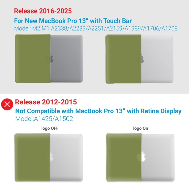 I Benzer Compatible with 2025 2024 M2 MacBook Pro 13 Inch Case 2025-2016 M1 A2338 A2289 A2251 A2159 A1989 A1706 A1708, Hard Shell Case & Keyboard Cover for Mac Pro 13, Matcha Green,T13MOGN+1 - Image 4