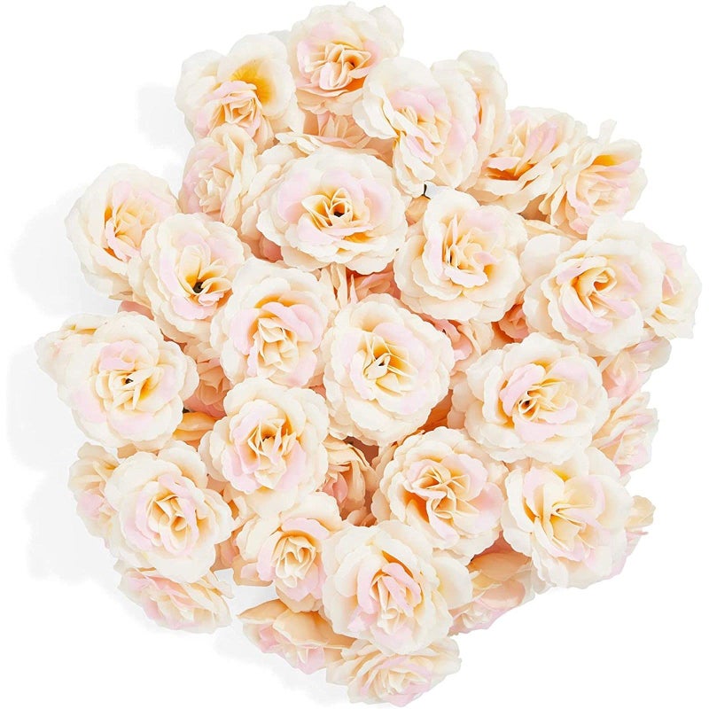 Bright Creations Artificial Roses - 3-Inch Champagne, 50-Pack Stemless Silk Heads - Silk Roses for Wedding DIY Bouquets - Gold Flowers for Centerpieces & Home Decor - Image 4