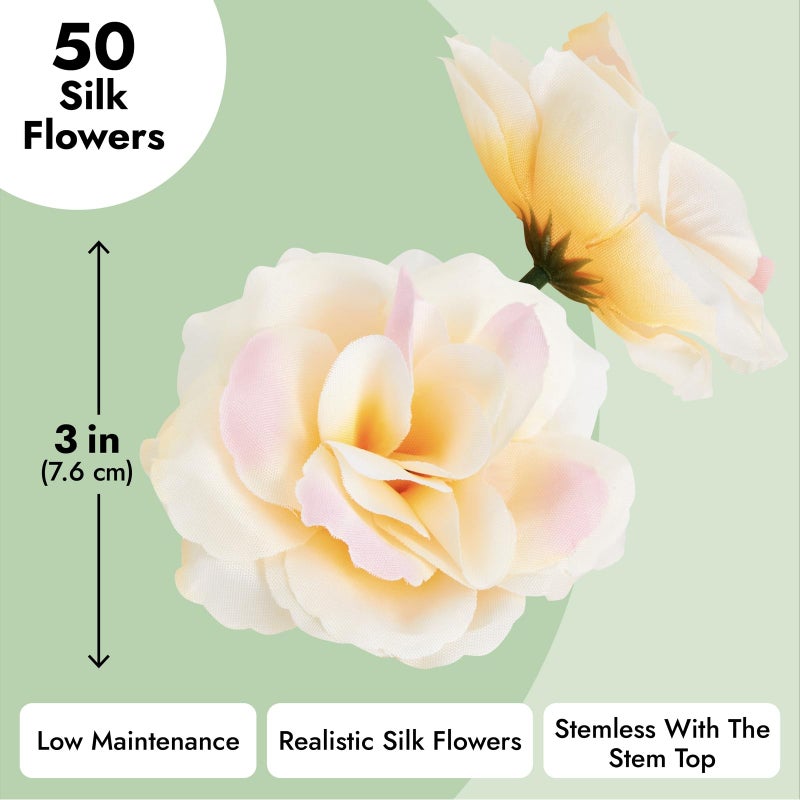 Bright Creations Artificial Roses - 3-Inch Champagne, 50-Pack Stemless Silk Heads - Silk Roses for Wedding DIY Bouquets - Gold Flowers for Centerpieces & Home Decor - Image 5