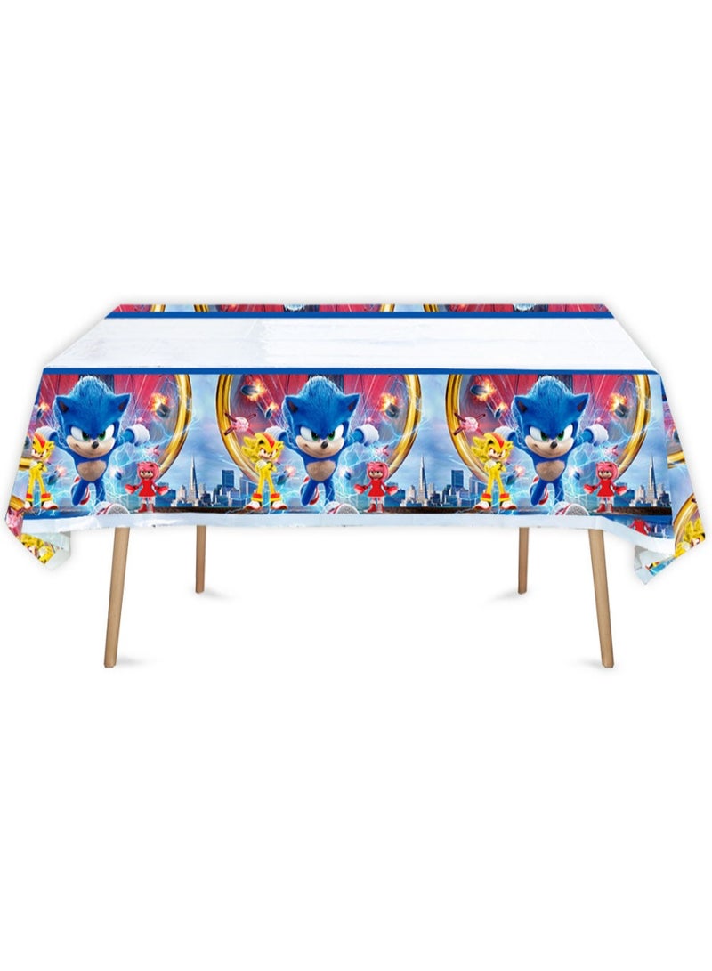 Sonic Birthday Party Supplies Set, All-in-One Sonic Theme Party Decorations Including 7/9 Inch Paper Plates, Tablecloth, Hanging Streamers, Birthday Banner, 80×120cm Backdrop, Cake Toppers, Foil & Latex Balloons, Disposable Cutlery, Cartoon Party Decor Kit for Kids Boys Birthday - Image 2