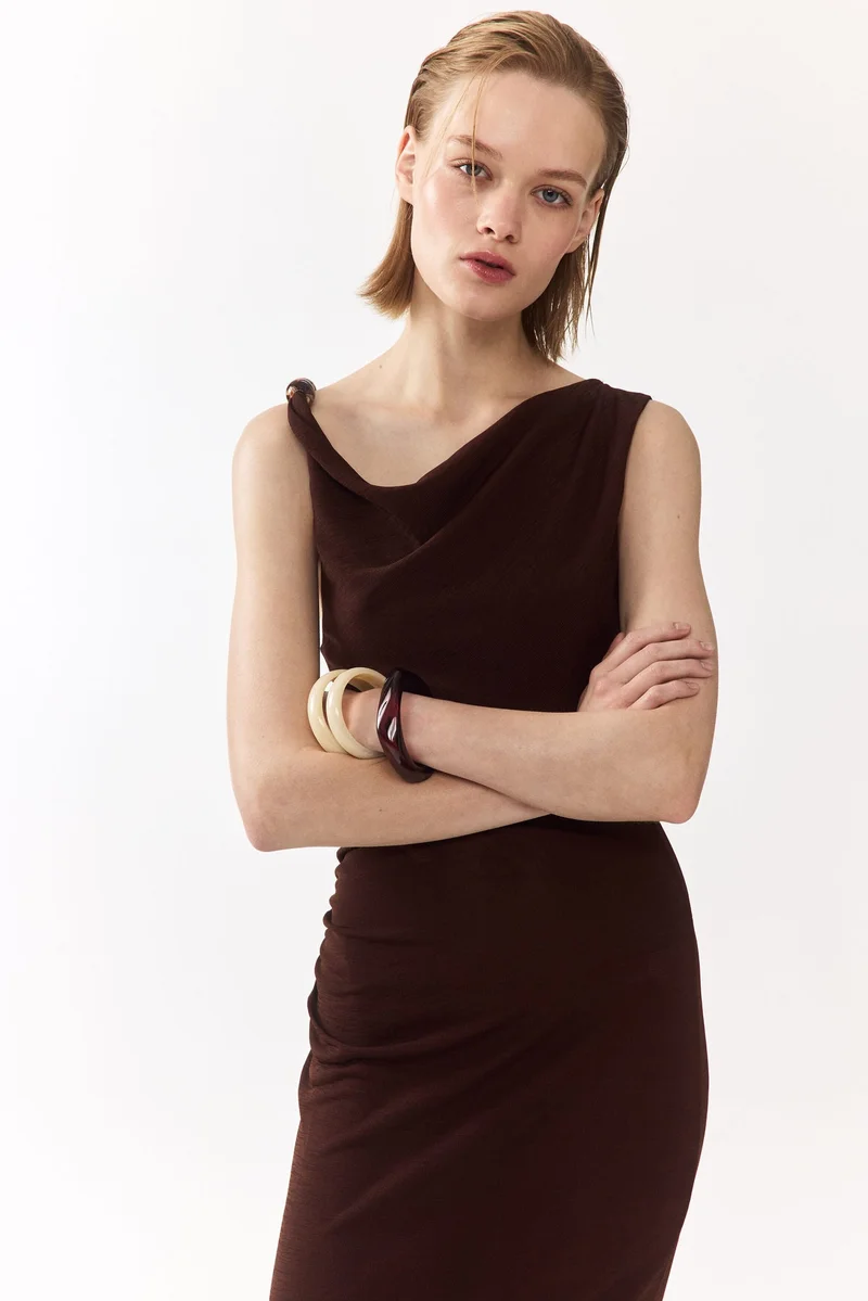 Beaded cowl-neck dress