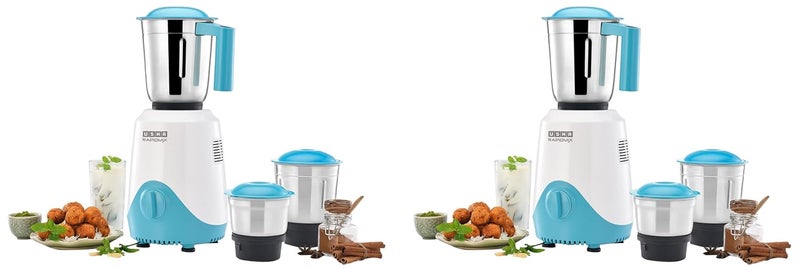 USHA Rapidmix 500-Watt Copper Motor Mixer Grinder With 3 Jars And 2 Years Product Warranty & 5 Years Motor Warranty (Sea Green/White), 500 Watt (Pack of 2) - Image 1