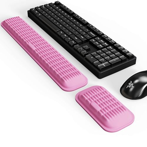 MEKASS Ergonomic Wrist Rest for Keyboard and Mouse, Soft Memory Foam Keyboard Wrist Rest Set with Non-Slip Silicone Base, Easy Typing, Pain Relief, Comfort for Office, Work, Gaming (Pink) - Image 4