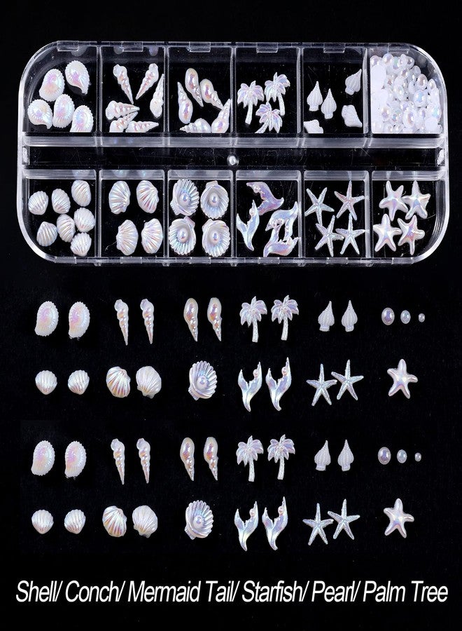 SWEET TREND Aurora White Summer Nail Charms Decoration 3D Shell Pearl Starfish Conch Sea Beach Nail Charms Holographic Resin Ocean Nail Gems DIY Nail Jewelry for Home Salon Manicure Accessories - Image 3