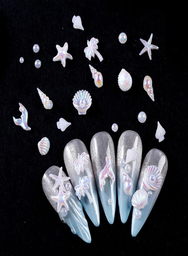 SWEET TREND Aurora White Summer Nail Charms Decoration 3D Shell Pearl Starfish Conch Sea Beach Nail Charms Holographic Resin Ocean Nail Gems DIY Nail Jewelry for Home Salon Manicure Accessories - Image 5