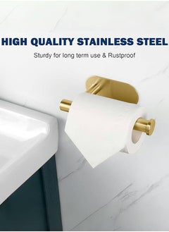 DGSENPI Stainless Steel Toilet Paper Holder, Wall Mount Roll Paper Holder, Self Adhesive Paper Towel Rack, Waterproof and Rust-proof, Suitable for Kitchen and Toilet, Gold Color  - Image 2