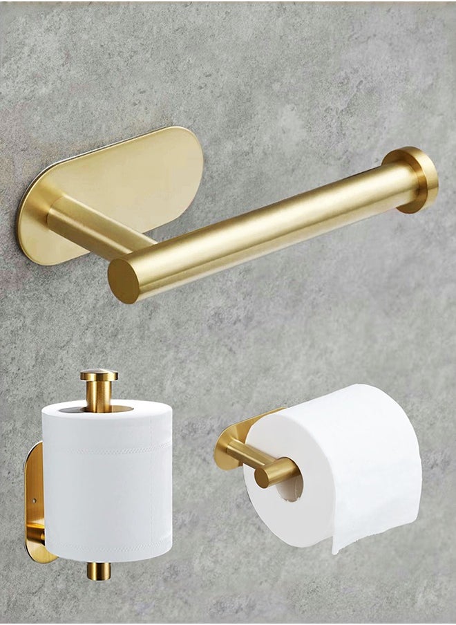 DGSENPI - Stainless Steel Toilet Paper Holder, Wall Mount Roll Paper Holder, Self Adhesive Paper Towel Rack, Waterproof and Rust-proof, Suitable for Kitchen and Toilet, Gold Color - Image 1