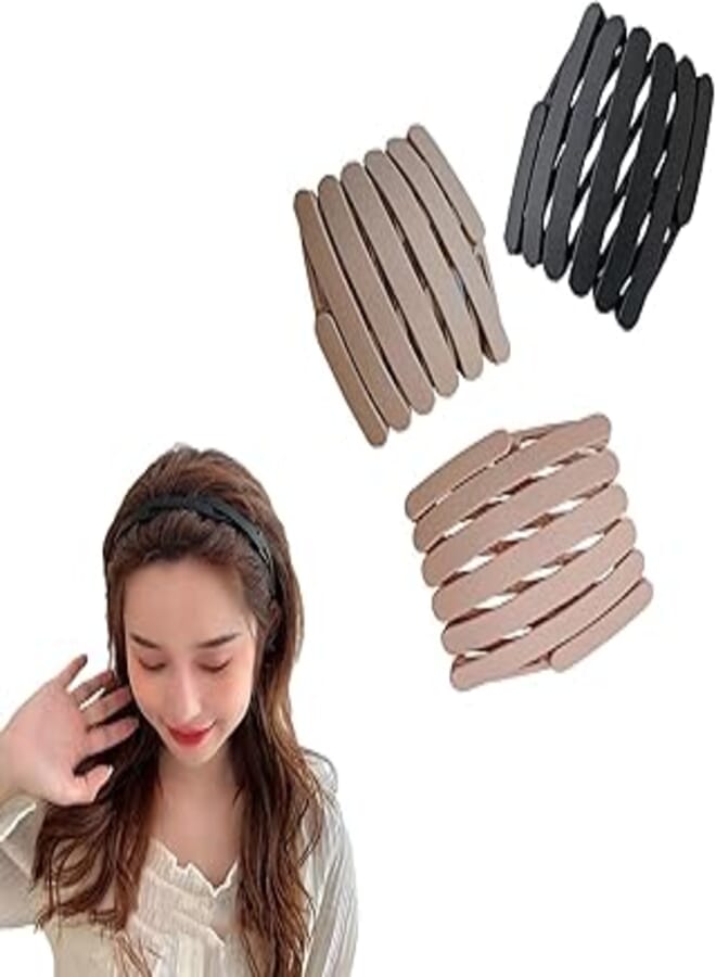 YangQian Retractable Pocket Headband Thin Plastic Flodable Hairband for Women with Teeth 3 pcs Retractable Hair Band for Women Men Girls Kids Folding Headband