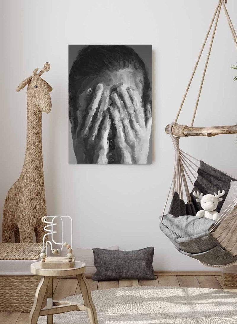 LOWHA Framed Canvas Wall Art Stretched Over Wooden Frame, Confused Woman  Painting, For Home, Living Room, Office Decor - Image 2