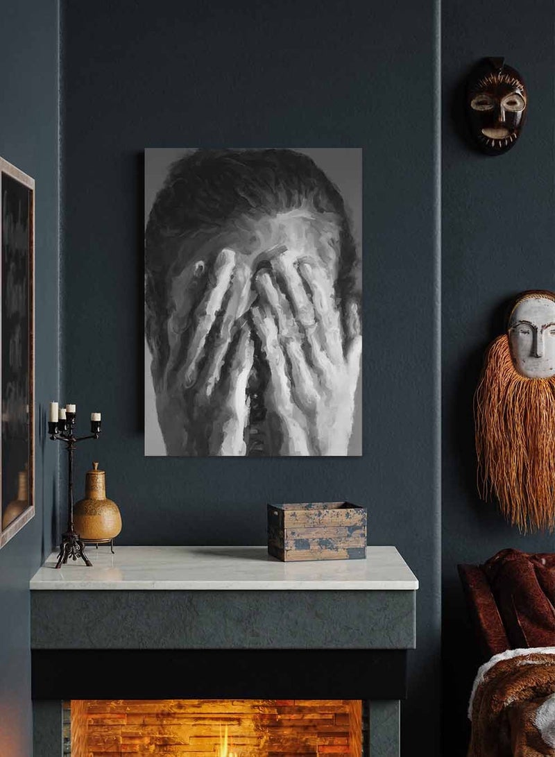 LOWHA Framed Canvas Wall Art Stretched Over Wooden Frame, Confused Woman  Painting, For Home, Living Room, Office Decor - Image 3