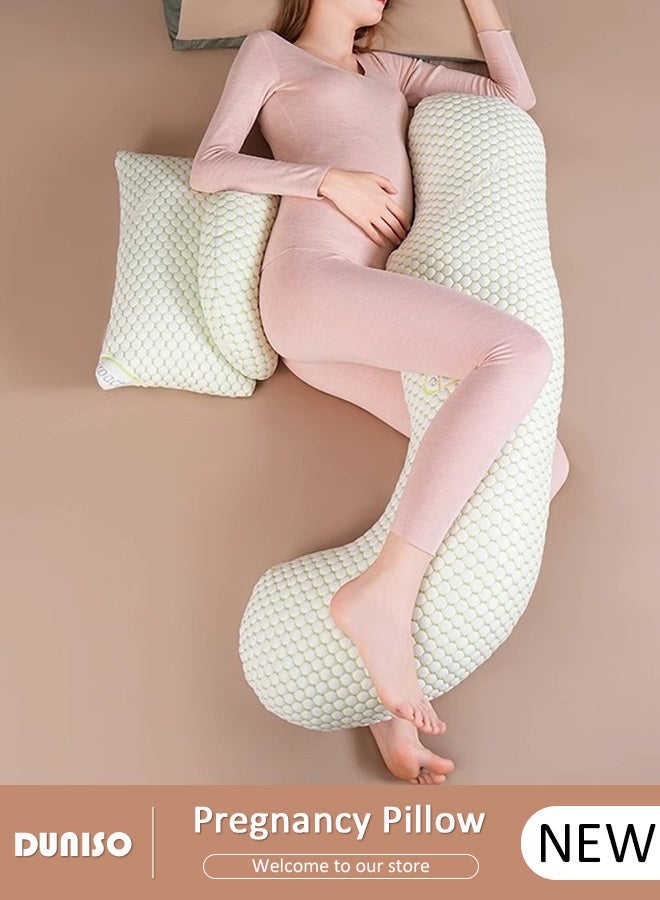 DUNISO Maternity Pillow, Pregnancy Pillow for Sleeping, Soft Baby Bub Maternity Pillow with Detachable and Adjustable Pillow Cover  Pregnancy Body Pillow Support Legs Back, Belly A Three-in-One Extended Mode Send An Independent Crescent-Shaped Pillow - Image 1