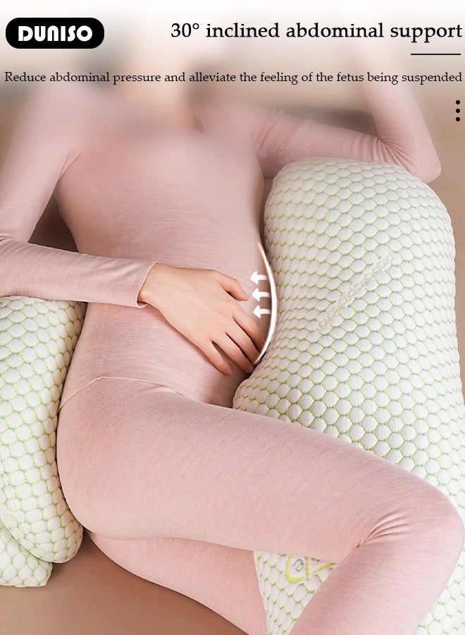 DUNISO Maternity Pillow, Pregnancy Pillow for Sleeping, Soft Baby Bub Maternity Pillow with Detachable and Adjustable Pillow Cover  Pregnancy Body Pillow Support Legs Back, Belly A Three-in-One Extended Mode Send An Independent Crescent-Shaped Pillow - Image 5