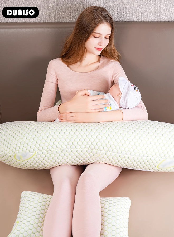 DUNISO Maternity Pillow, Pregnancy Pillow for Sleeping, Soft Baby Bub Maternity Pillow with Detachable and Adjustable Pillow Cover  Pregnancy Body Pillow Support Legs Back, Belly A Three-in-One Extended Mode Send An Independent Crescent-Shaped Pillow - Image 4