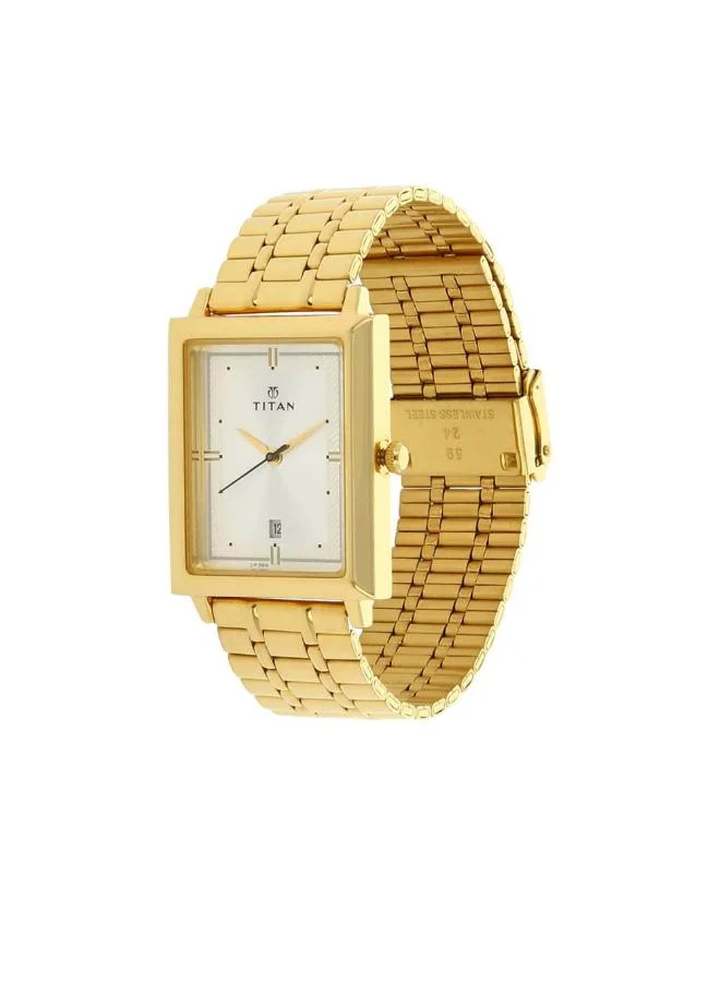 تيتان ساعة رجالية بعقارب وسوار معدني ذهبي