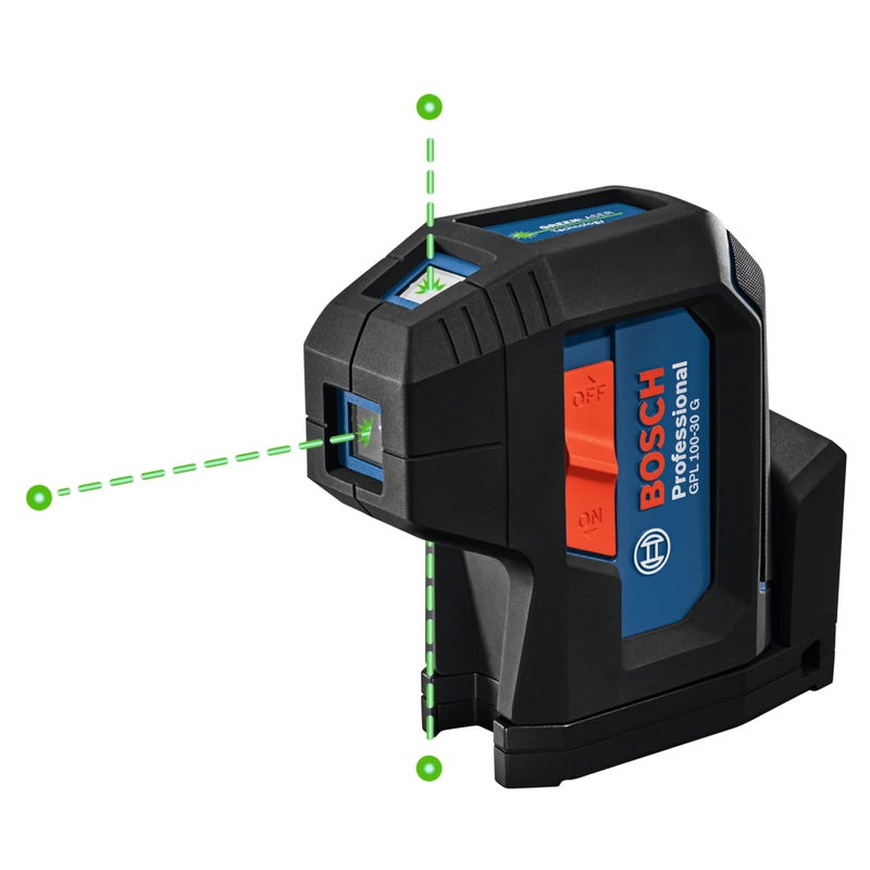 BOSCH بوش GPL100-30G ليزر محاذاة ذاتي التسوية شعاع أخضر، يتضمن 2 بطارية AA، قاعدة متعددة الاستخدامات مدمجة، وحقيبة حمل صلبة - Image 1