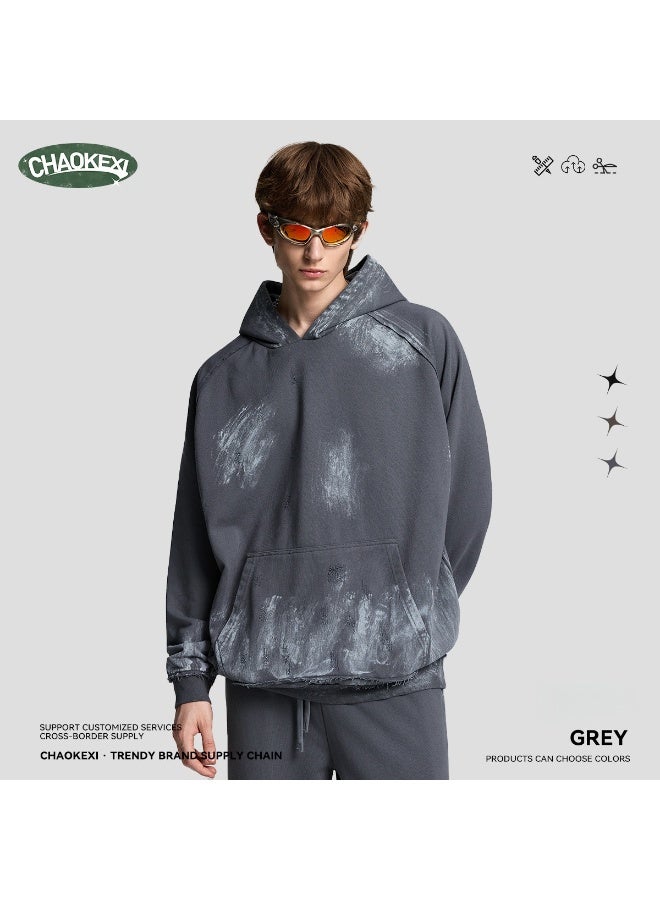 CHAOKEXI Heavyweight Painted High-Street Hoodie | Retro Washed Distressed Oversized Hoodie for Men and Women - Image 1