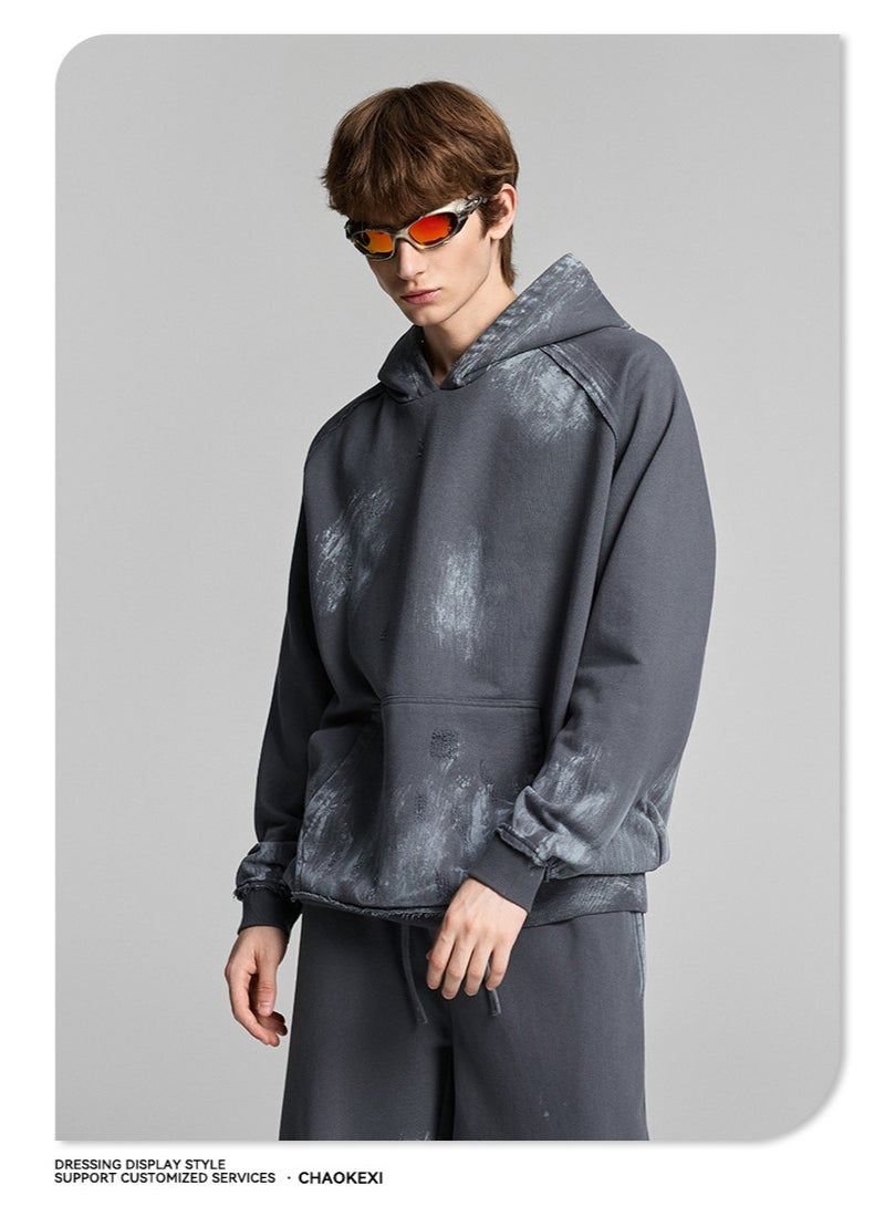 CHAOKEXI Heavyweight Painted High-Street Hoodie | Retro Washed Distressed Oversized Hoodie for Men and Women - Image 3