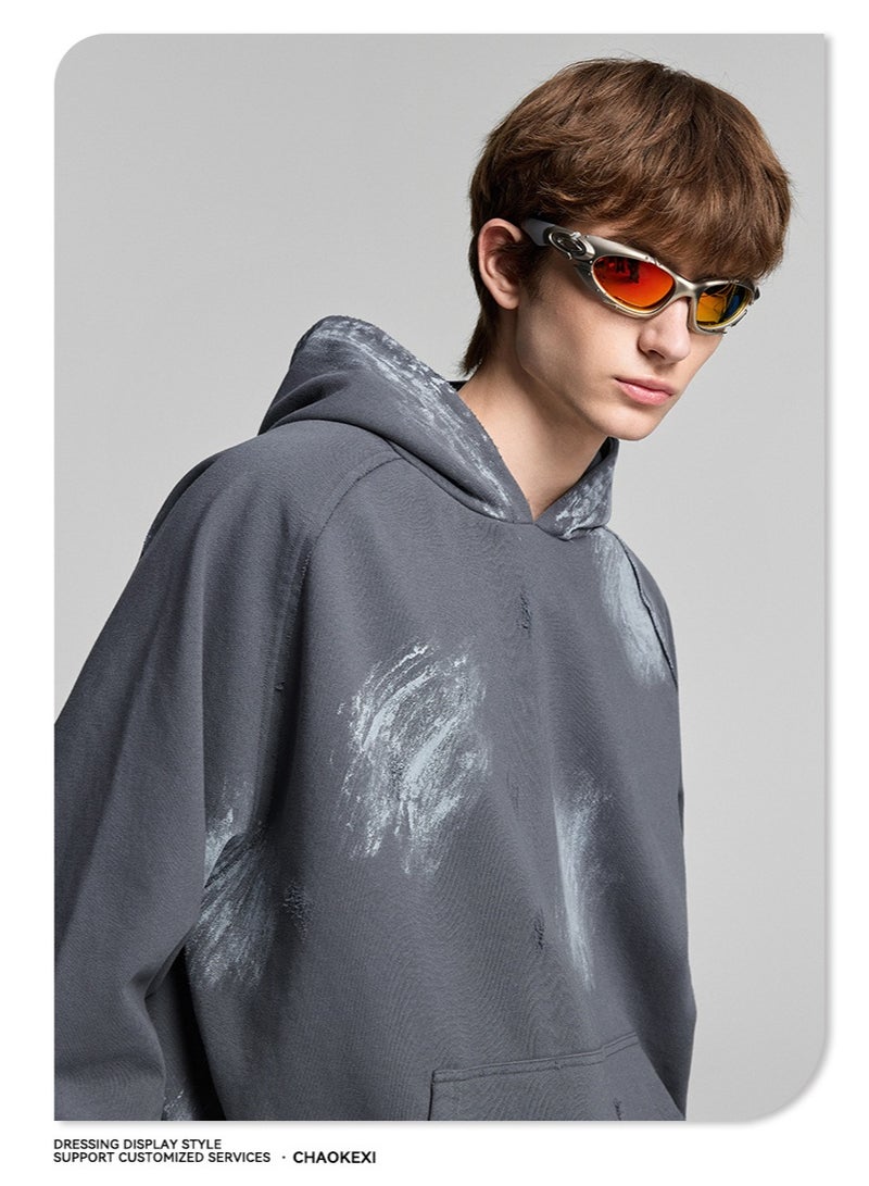 CHAOKEXI Heavyweight Painted High-Street Hoodie | Retro Washed Distressed Oversized Hoodie for Men and Women - Image 4