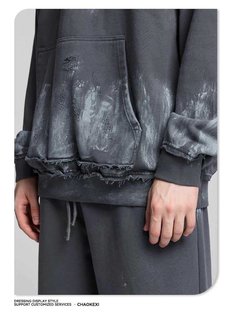 CHAOKEXI Heavyweight Painted High-Street Hoodie | Retro Washed Distressed Oversized Hoodie for Men and Women - Image 5