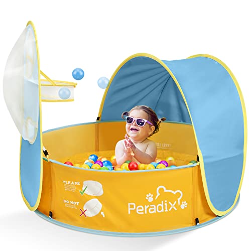 Peradix Paddling Pool for Kids Pets Kids Ball Pit Tent 3 in 1 Pop Up Wading Pool Tent with UV Protection Sunshade Canopy Basketball Hoop Portable Beach Backyard Toys for Indoor Outdoor Activity - Image 1
