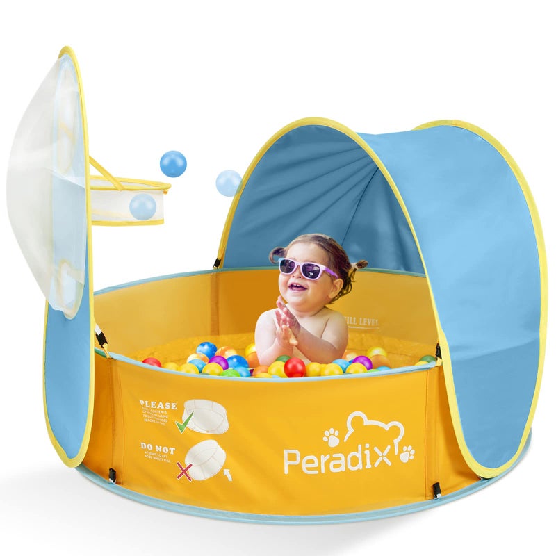 Peradix Paddling Pool for Kids Pets Kids Ball Pit Tent 3 in 1 Pop Up Wading Pool Tent with UV Protection Sunshade Canopy Basketball Hoop Portable Beach Backyard Toys for Indoor Outdoor Activity - Image 2