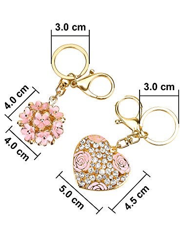 Mtlee Flower Ball Keychain and Sweet Love Heart Rose Crystal Key Chain for Women Pink Flower Girly Charm Keyring, 2 Pieces, Medium - Image 2