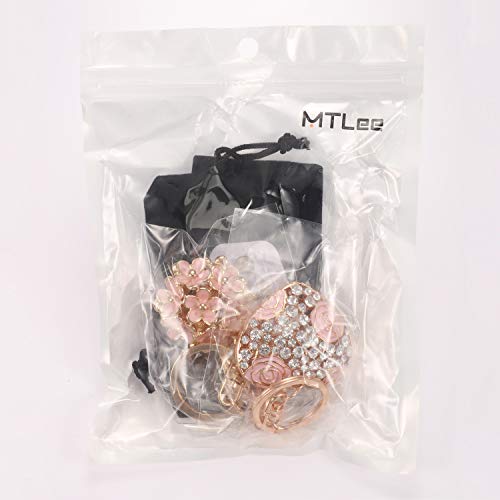 Mtlee Flower Ball Keychain and Sweet Love Heart Rose Crystal Key Chain for Women Pink Flower Girly Charm Keyring, 2 Pieces, Medium - Image 3