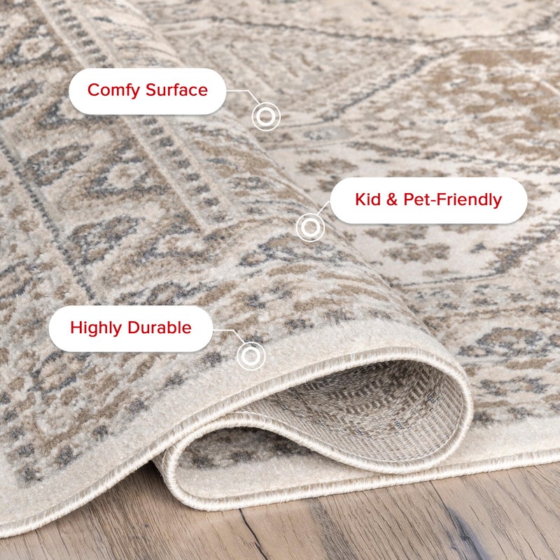 nuLOOM 9x12 Becca Traditional Tiled Area Rug, Beige, Faded Transitional Design, Stain Resistant, For Bedroom, Dining Room, Living Room, Hallway, Office, Kitchen, Entryway - Image 5