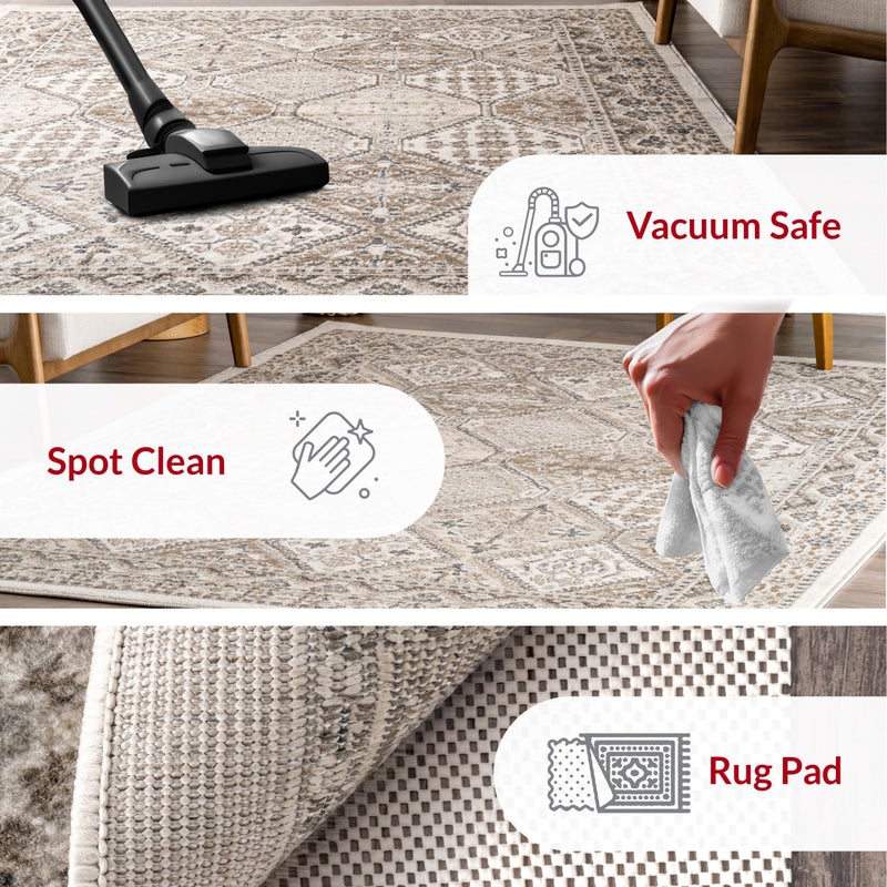 nuLOOM 9x12 Becca Traditional Tiled Area Rug, Beige, Faded Transitional Design, Stain Resistant, For Bedroom, Dining Room, Living Room, Hallway, Office, Kitchen, Entryway - Image 4