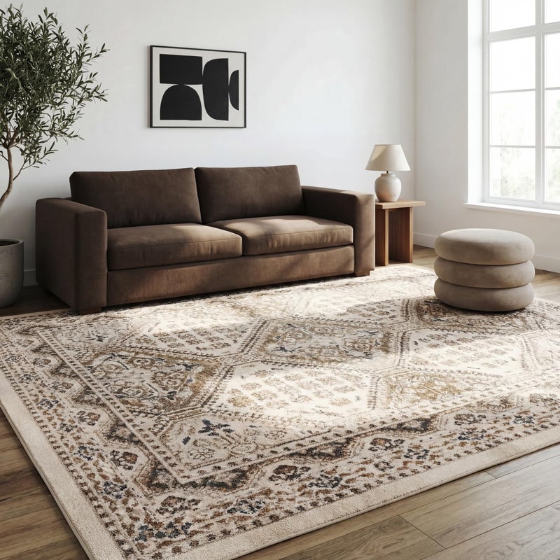 nuLOOM 9x12 Becca Traditional Tiled Area Rug, Beige, Faded Transitional Design, Stain Resistant, For Bedroom, Dining Room, Living Room, Hallway, Office, Kitchen, Entryway - Image 1