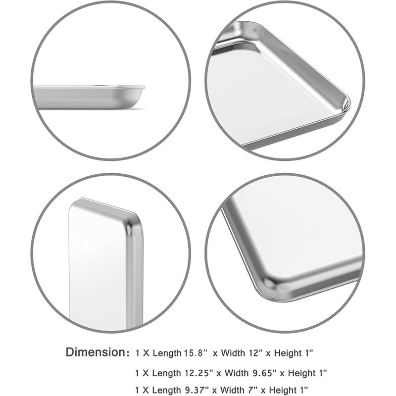 Wildone Baking Sheet Set of 3, Stainless Steel Cookie Sheet Baking Sheet Pan, 9/12/16 Inch, Non Toxic & Heavy Duty & Easy Clean - Image 2