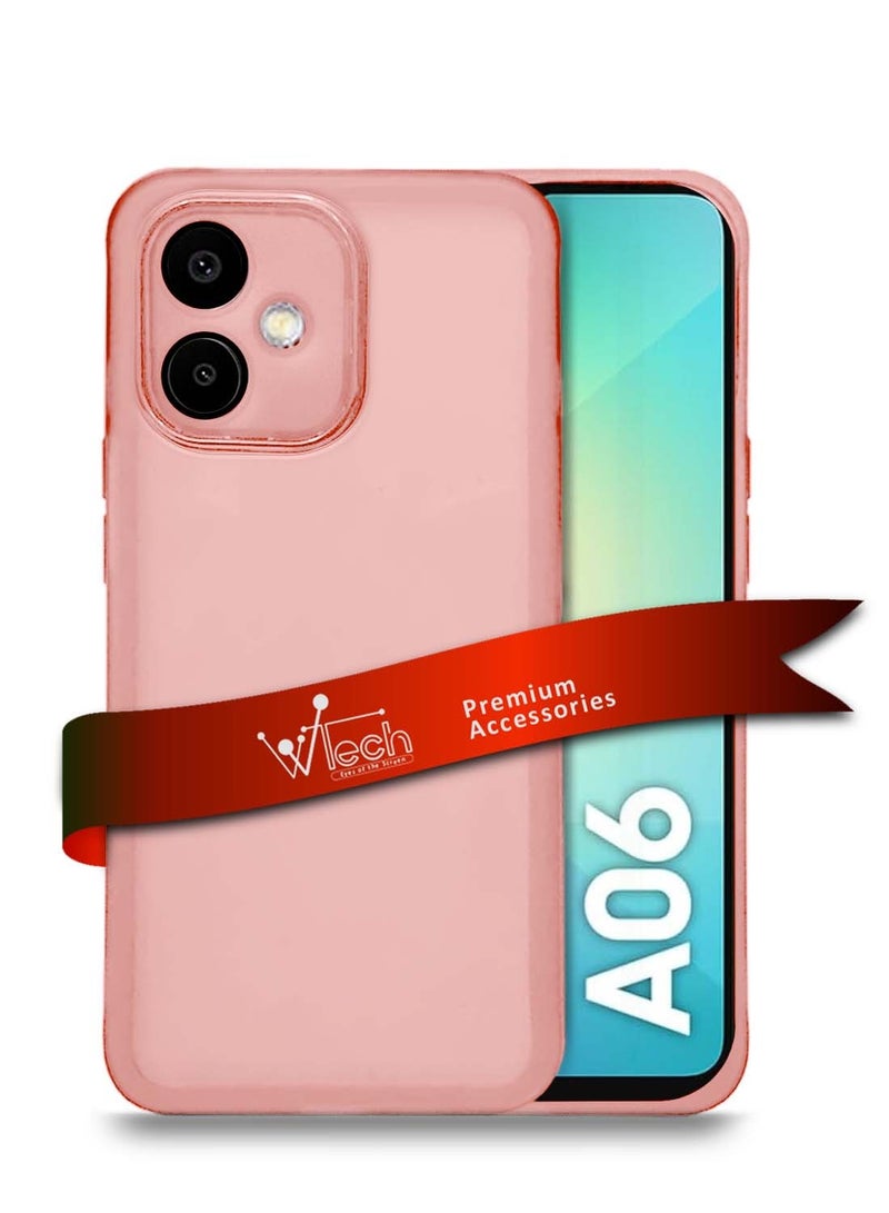 Wtech Samsung Galaxy A06 4G 2024 Soft Transparent TPU Silicone Ultra Thin Phone Stylish Electroplated Camera Border Back Case Cover - Pink - Image 1
