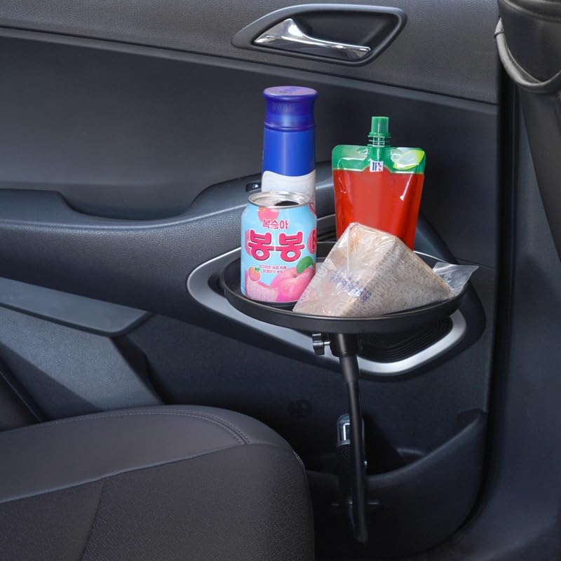 JSCARLIFE Car Food Tray Holder, Adjustable Car Snack Tray 360-degree Swivel Dining Table Clip Type Storage Tray - Image 2