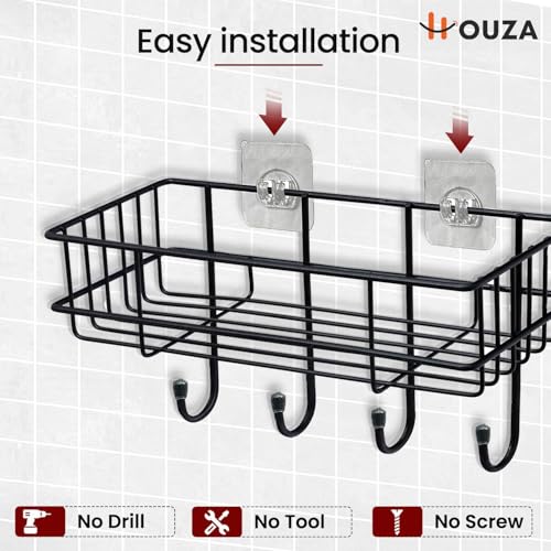 HOUZA Self-Adhesive Bathroom Shelf Rack – 𝐍𝐨 𝐃𝐫𝐢𝐥𝐥𝐢𝐧𝐠 𝐍𝐞𝐞𝐝𝐞𝐝, Rust-Resistant Metal, Space-Saving Organizer for Shower and Kitchen with Quick and Simple Setup (𝐏𝐚𝐜𝐤 𝐨𝐟 𝟐) - Image 5
