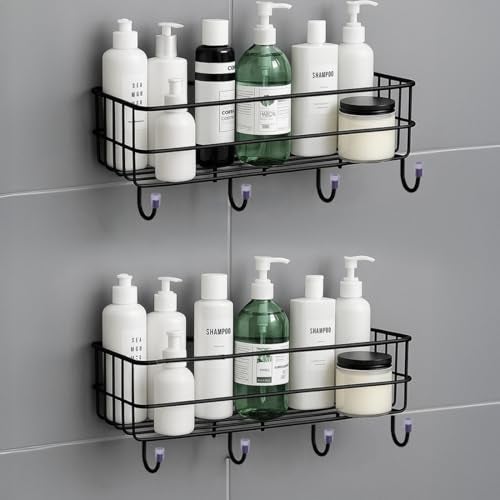HOUZA Self-Adhesive Bathroom Shelf Rack – 𝐍𝐨 𝐃𝐫𝐢𝐥𝐥𝐢𝐧𝐠 𝐍𝐞𝐞𝐝𝐞𝐝, Rust-Resistant Metal, Space-Saving Organizer for Shower and Kitchen with Quick and Simple Setup (𝐏𝐚𝐜𝐤 𝐨𝐟 𝟐) - Image 1