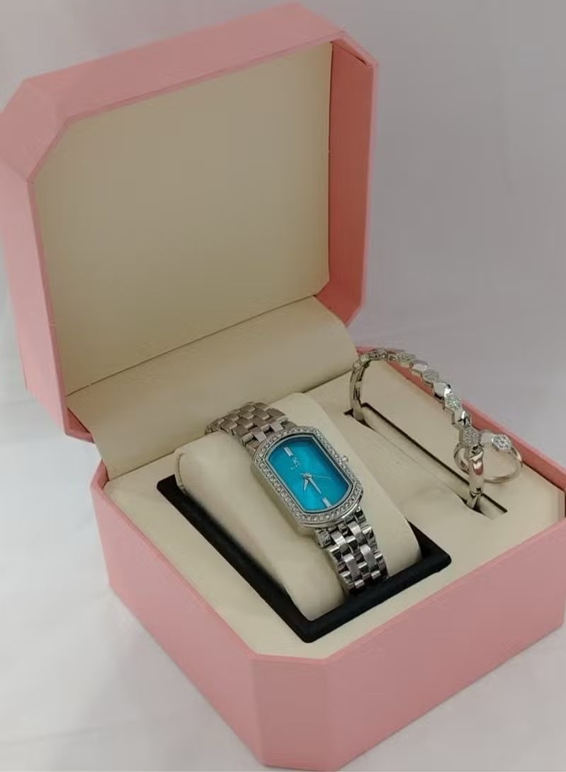 Soft and elegant women's sets, zircon, steel watch