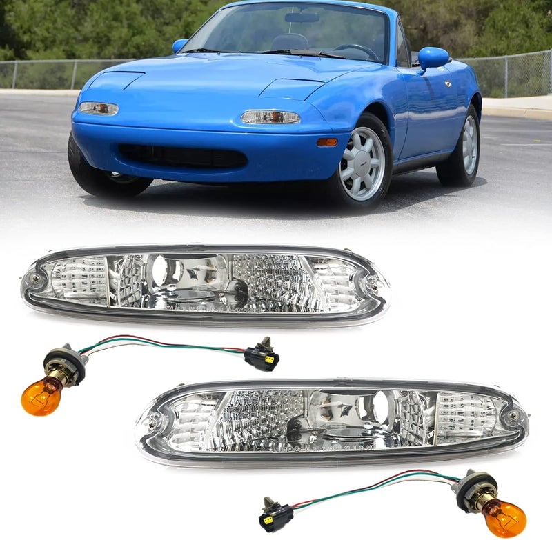 USR UNIQUE STYLE RACING USR DEPO 9097 MX5 إشارات ضوئية مجموعة مصابيح إشارة الانعطاف الأمامية بتصميم كريستالي JDM اليسار واليمين متوافقة مع 1990-1997 مازدا MX5 Mk1 مياتا عدسة كريستالية واضحة بالكامل - Image 1