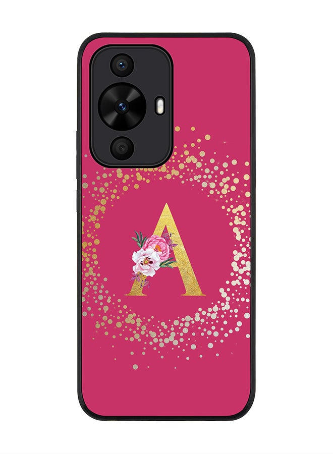 Stylizedd Rugged Black Case for Huawei nova 12s / Huawei nova 11/ Huawei nova 12 Lite 4G,Custom Monogram Initial Letter Floral Alphabet - A (Deep Pink Rose) - Image 1