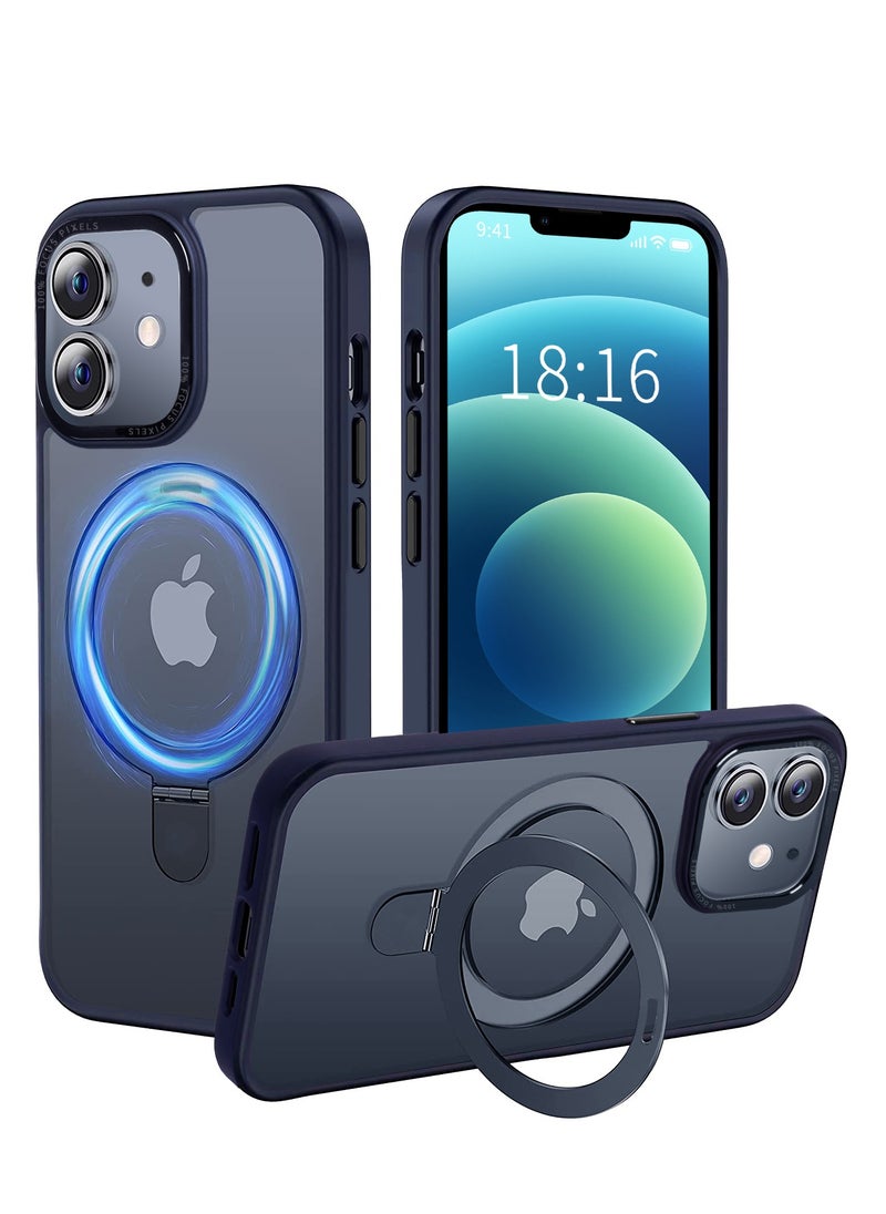 INFOSUN - iPhone 12/12 Pro Case with Magnetic Invisible Stand Cover Shockproof and Anti-Yellow Slim Thin Translucent Matte Protective Magsafe Case for Apple iPhone 12/12 Pro 6.1 inch - Navy Blue - Image 1