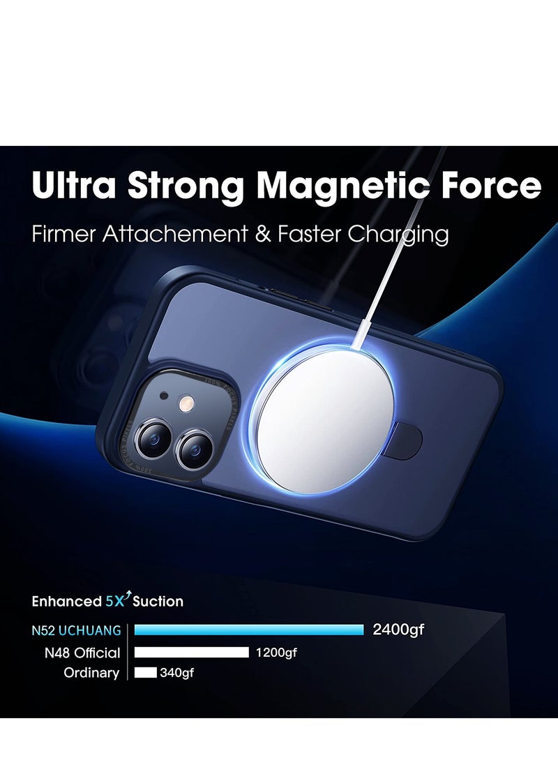 INFOSUN - iPhone 12/12 Pro Case with Magnetic Invisible Stand Cover Shockproof and Anti-Yellow Slim Thin Translucent Matte Protective Magsafe Case for Apple iPhone 12/12 Pro 6.1 inch - Navy Blue - Image 1