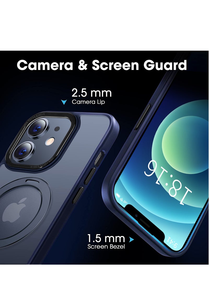 INFOSUN - iPhone 12/12 Pro Case with Magnetic Invisible Stand Cover Shockproof and Anti-Yellow Slim Thin Translucent Matte Protective Magsafe Case for Apple iPhone 12/12 Pro 6.1 inch - Navy Blue - Image 1
