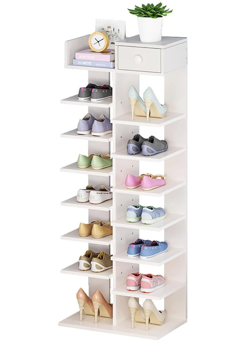 RollsTimi  - 8-Tier Shoe Rack Free-standing Shelf Shoe Cabinet with Drawer White - Image 1