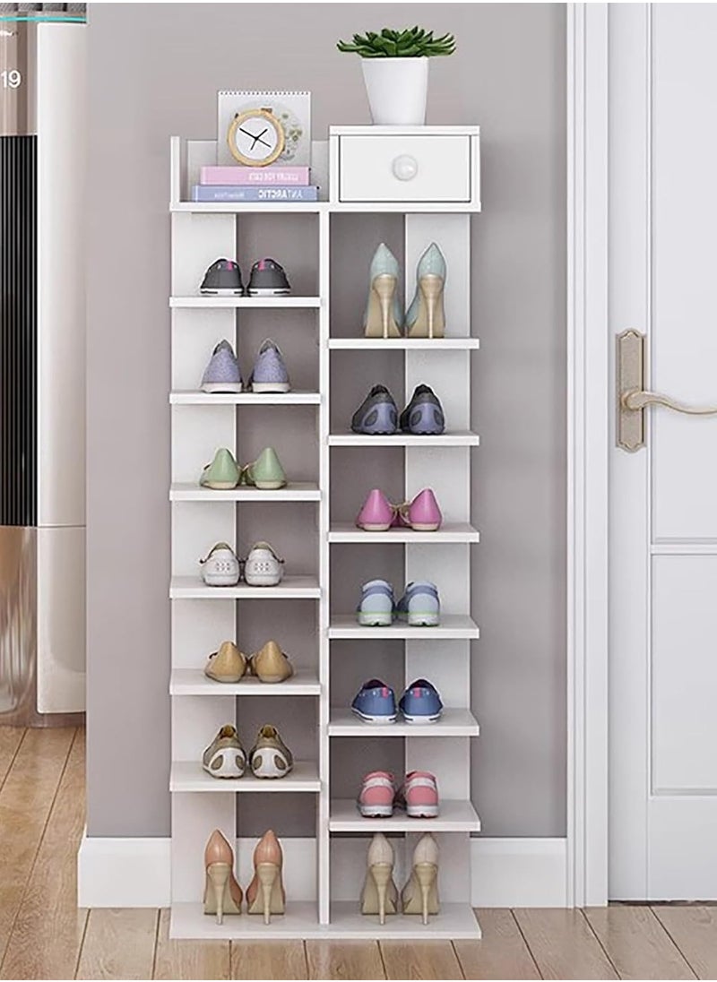 RollsTimi  - 8-Tier Shoe Rack Free-standing Shelf Shoe Cabinet with Drawer White - Image 1