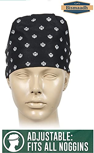 BISMAADH 2 Piece Khanda Printed 100% Cotton Adjustable Patka, Bandana, Skull Cap for Men & Women - Image 2