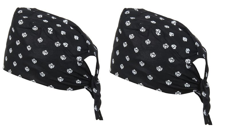 BISMAADH 2 Piece Khanda Printed 100% Cotton Adjustable Patka, Bandana, Skull Cap for Men & Women - Image 1